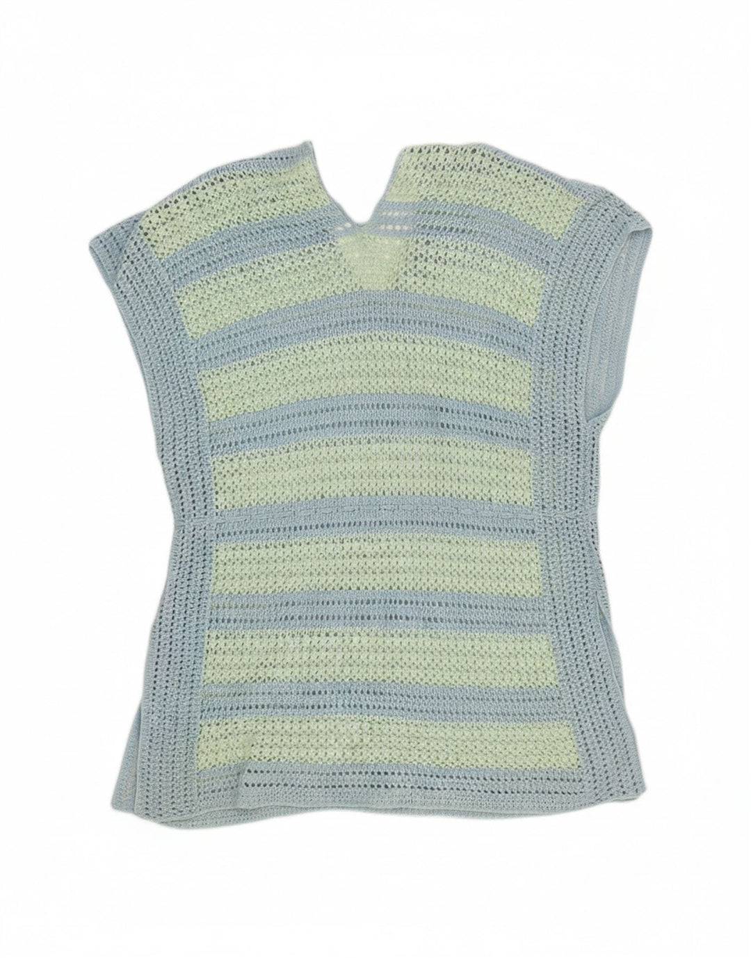 VINTAGE Womens Crochet Tunic Top UK 16 Large Green Striped