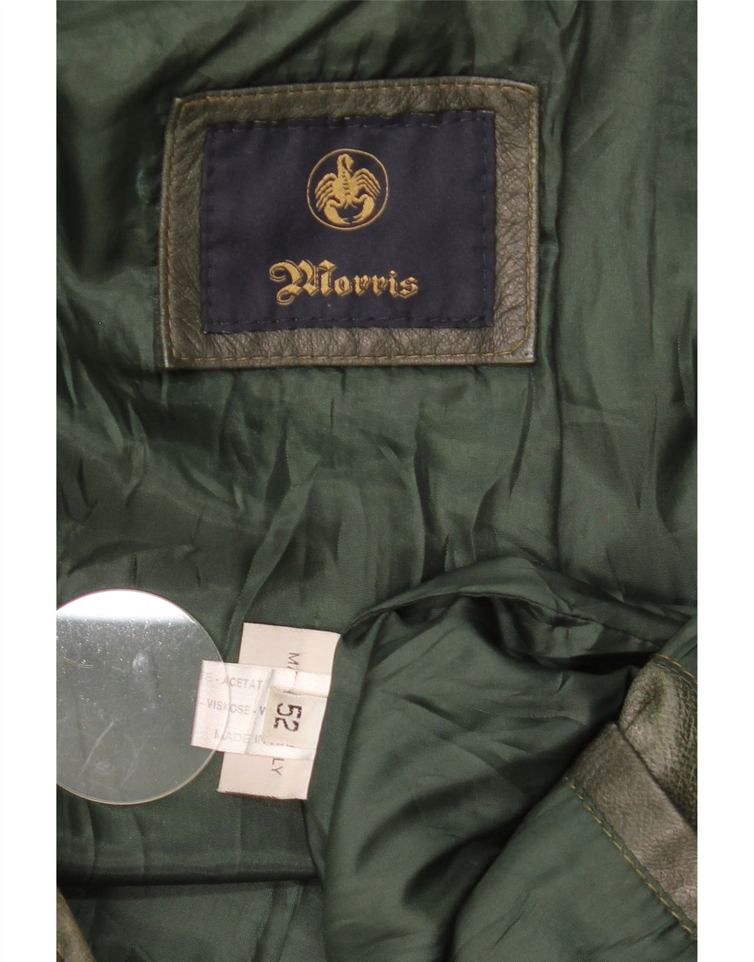 Morris Herre Hooded Læderjakke IT 52 XL Grønt Læder