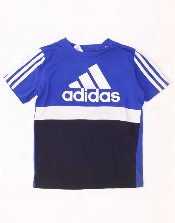 Adidas Boys Grafisk T-Shirt Top 9-10 år Blå Colourblock Bomuld