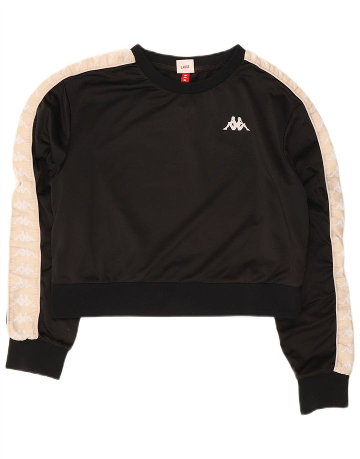 Kappa Womens Crop Graphic Sweatshirt Jumper UK 14 Large Black Colourblock