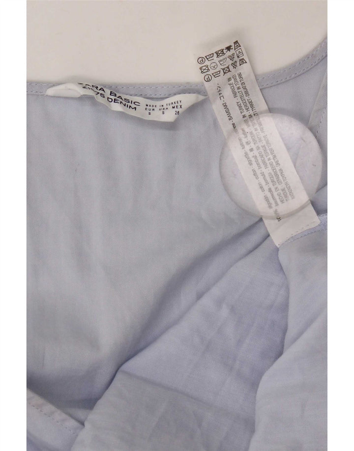 Zara Dame Langærmet Bluse Top UK 10 Lille Blå Bomuld