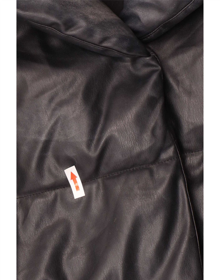Zara Dame Oversized Polstret imiteret læder jakke UK 6 XS sort polyurethan