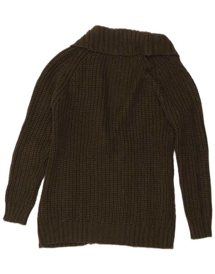 Zara Dame Dobbeltradet Cardigan Sweater UK 14 Medium Khaki