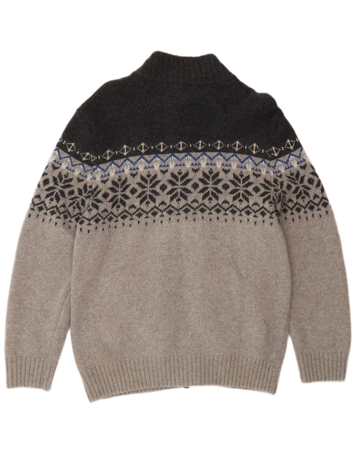 NORTH ROUTE Herre Zip Neck Jumper Sweater Large Grey Fair Isle