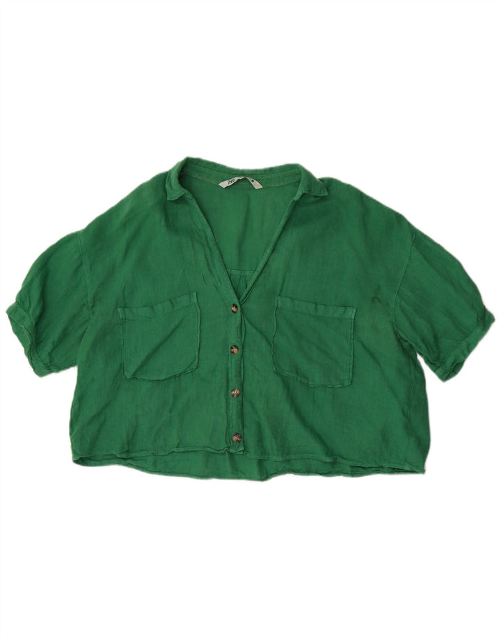 Zara Dame Oversized Crop Kortærmet skjortebluse UK 14 Medium Green