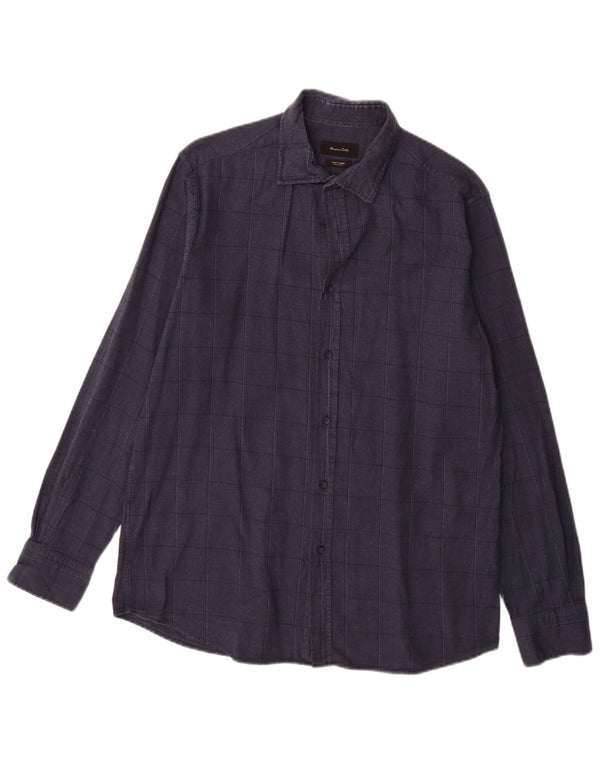 Massimo Dutti Mens Shirt Large Navy Blue Check Cotton