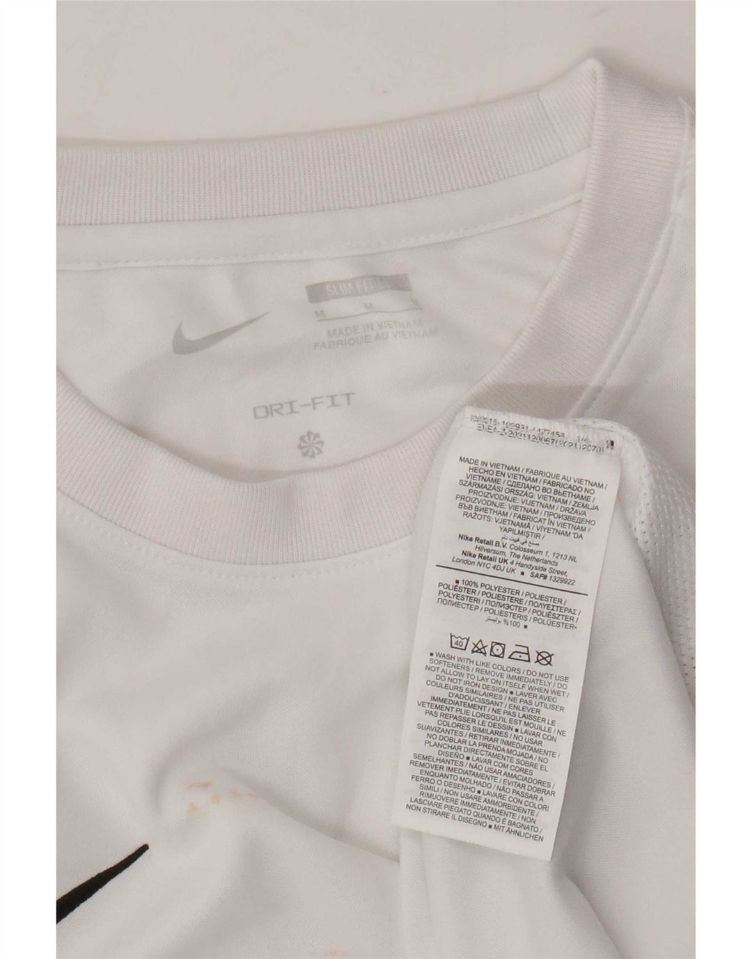 Nike Herre Dri Fit Slim T-Shirt Top Medium White Polyester