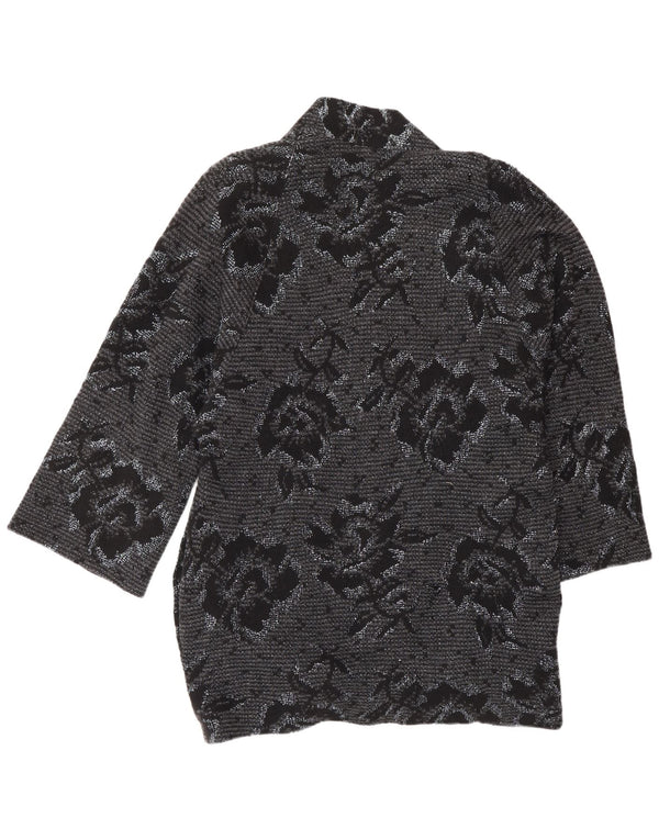 JAEGER Oversized åben overfrakke til kvinder UK 8 Small Grey Floral Wool