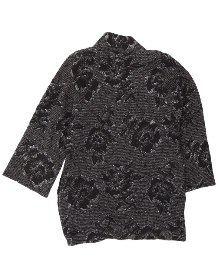 JAEGER Oversized åben overfrakke til kvinder UK 8 Small Grey Floral Wool