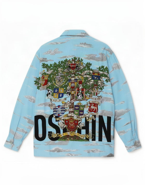 Moschino Dame Oversized grafisk skjorte UK 10 Small Blue Viscose Designer