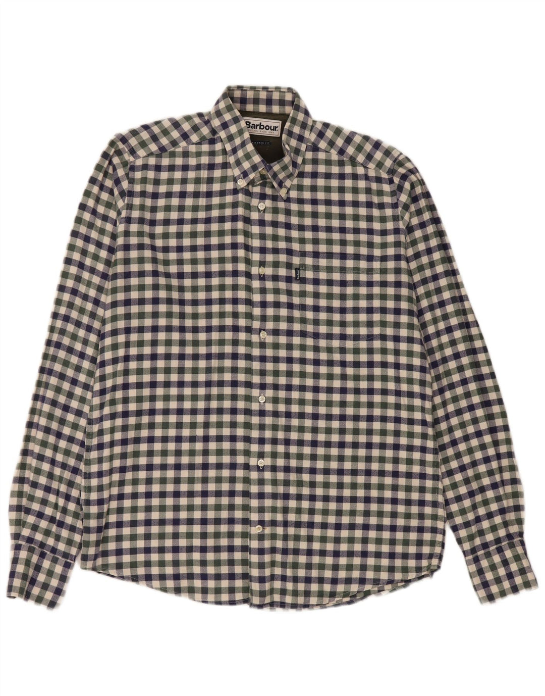 Barbour herre skræddersyet pasform flannel skjorte mellemblå Gingham bomuld