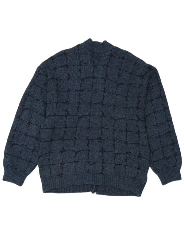 Vintage Mens Cardigan Sweater IT 56 XL Blue Check Wool