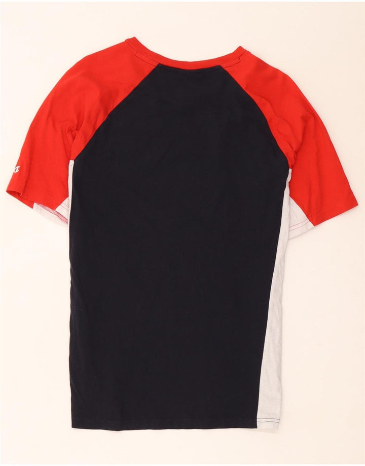 Champion Herre grafisk T-shirt Top Medium Marineblå Colourblock Bomuld