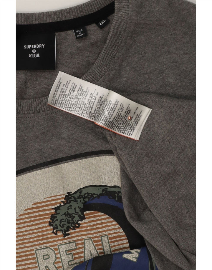 Superdry Herre grafisk T-shirt Top 2XL Grå Bomuld