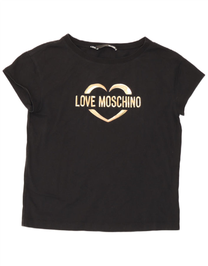 Moschino Dame Grafisk T-Shirt Top UK 14 Stor Sort