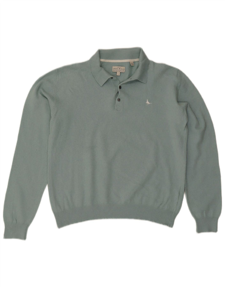 JACK WILLS Herre Polo Neck Jumper Sweater Stor Blå Bomuld