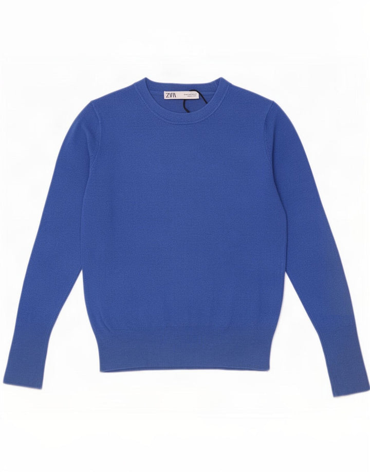 Zara Dame Boat Neck Jumper Sweater UK 12 Medium Blue Viscose