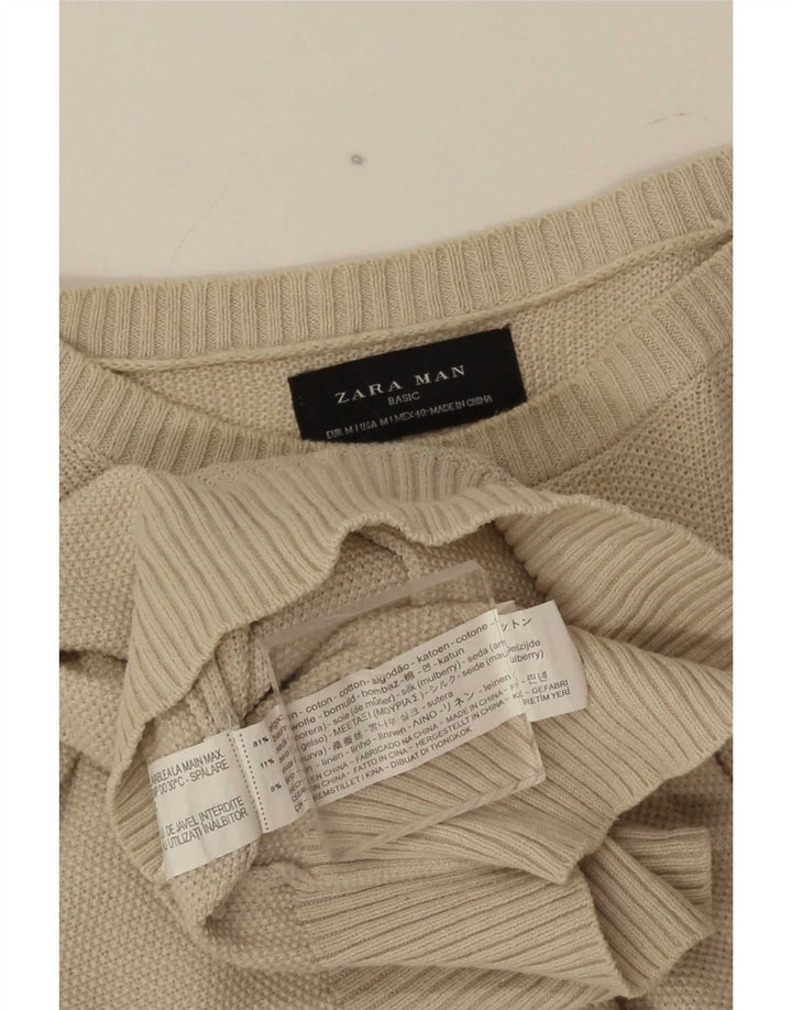 Zara Herre trøjetrøje med rund hals mellem beige bomuld