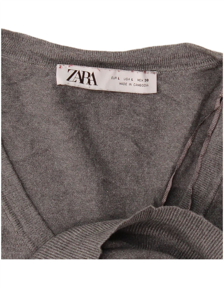 Zara Dame V-hals sweater UK 16 Stor Grå