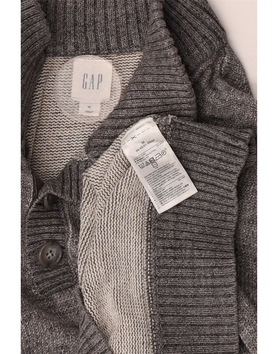 Gap Herre Button Neck Sweatshirt Jumper Medium Grey Flecked Bomuld