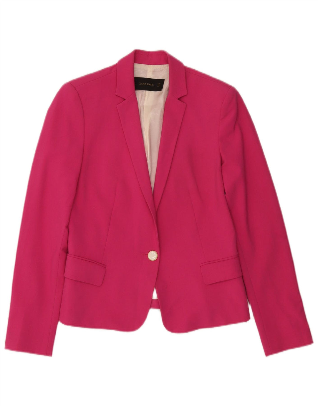 Zara Dame 1 Knap Blazer Jacket UK 10 Small Pink Polyester