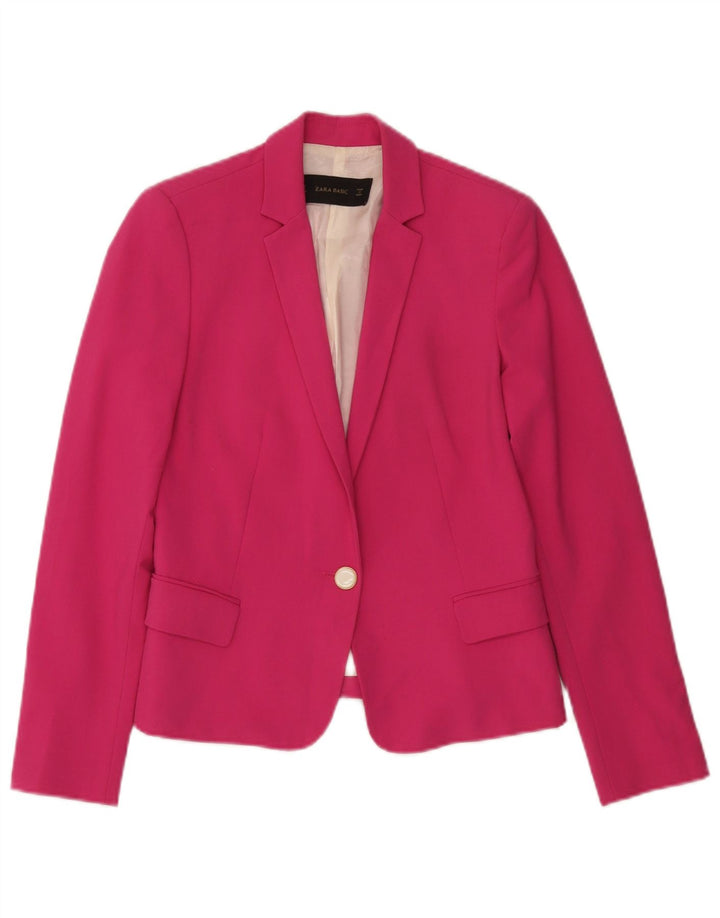 Zara Dame 1 Knap Blazer Jacket UK 10 Small Pink Polyester