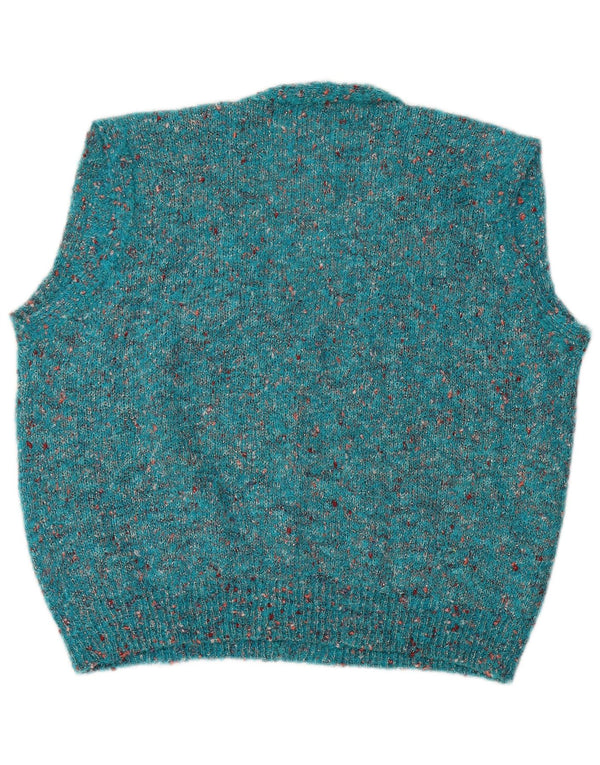 Vintage Kvinders Crop Ærmeløs Cardigan Sweater UK 16 Large Blue Flecked