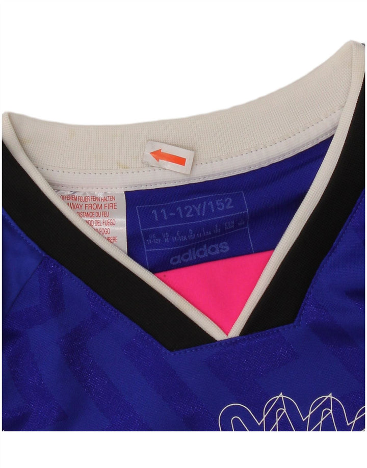 ADIDAS Girls Graphic T-Shirt Top 11-12 Years Blue Polyester