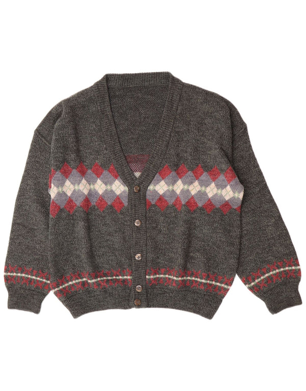 Vintage herre cardigan sweater XL Grå Argyle/Diamond