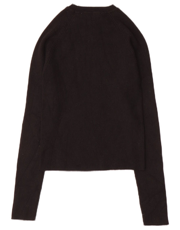 Zara Womens Crop Top Langærmet UK 12 Medium Black Viscose
