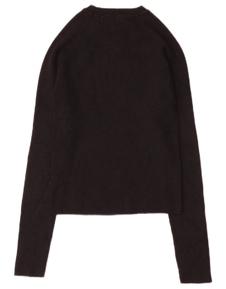 Zara Womens Crop Top Langærmet UK 12 Medium Black Viscose