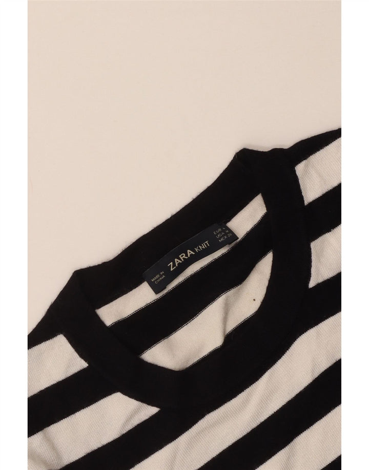Zara Dame Jumper Sweater UK 12 Medium Sort Stribet