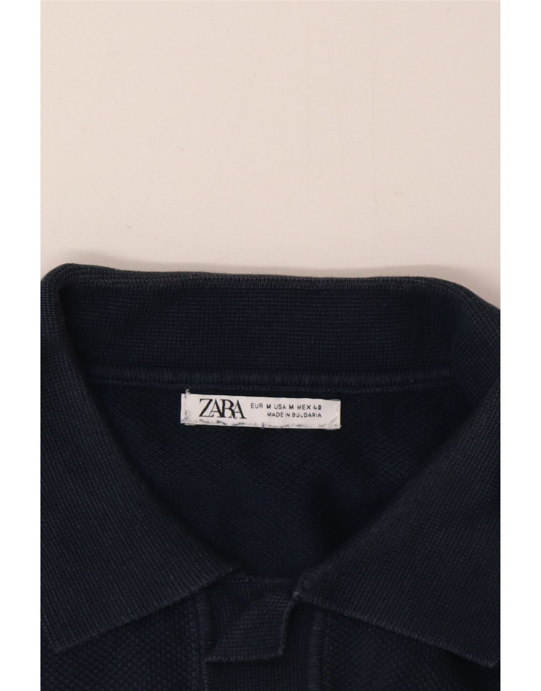 Zara Herre Kortærmet Polo Neck Jumper Sweater Medium Navy Blue
