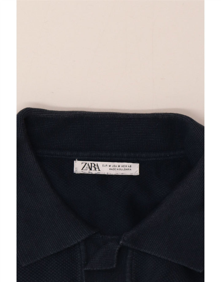 Zara Herre Kortærmet Polo Neck Jumper Sweater Medium Navy Blue