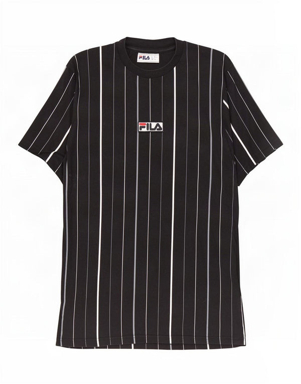 Fila Mens T-Shirt Top Small Black Striped Cotton