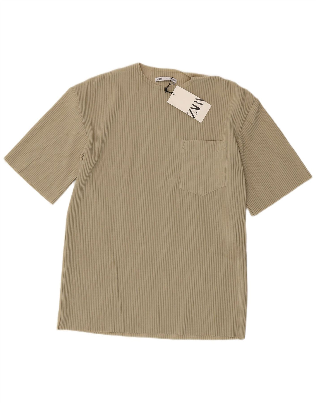 Zara Herre T-Shirt Top Lille Beige Polyester