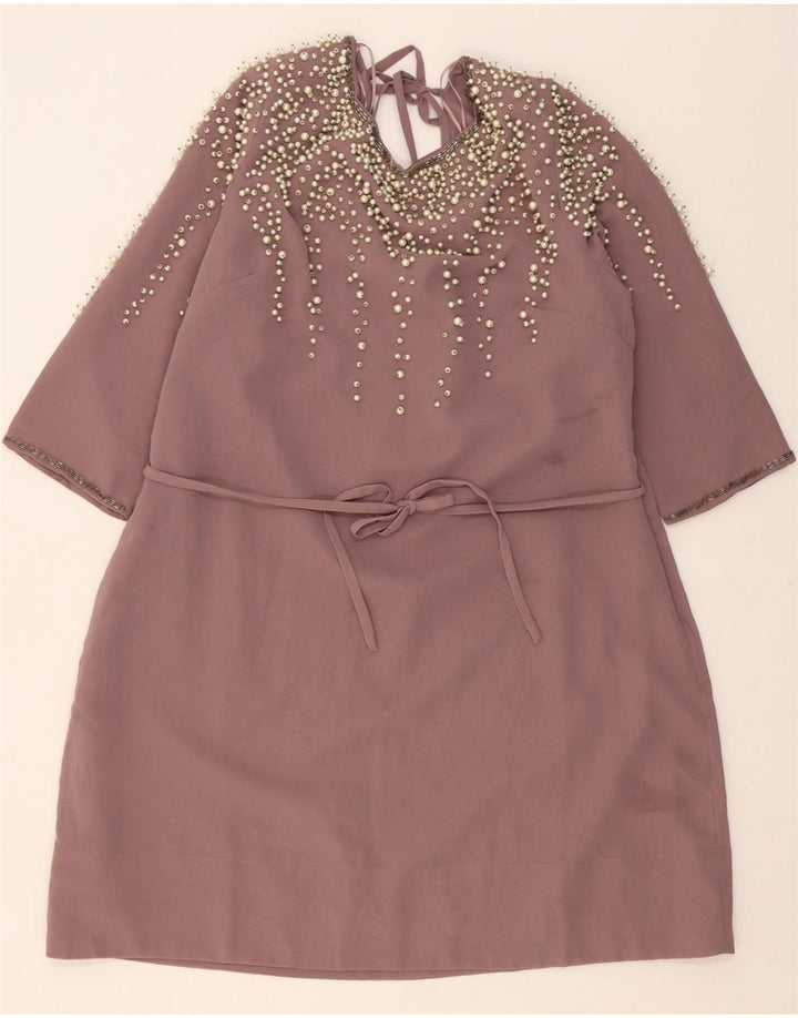 AWEAR Womens 3/4 Sleeve Shift Dress UK 18 XL Purple Polyester Vintage Awear and Second-Hand Awear from Messina Hembry 