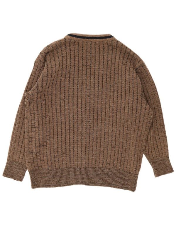 Vintage herre cardigan sweater UK 34 /36 Lille brun geometrisk polyakryl
