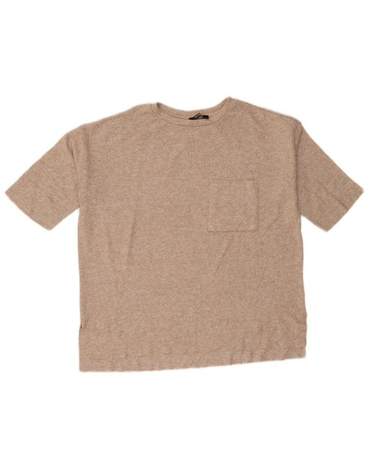Zara Dame Oversized T-Shirt Top UK 10 Small Beige