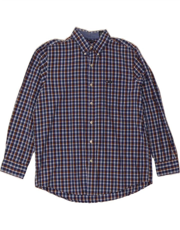 CHAPS Mens Easy Care Shirt Large Navy Blue Check Cotton Vintage Chaps and Second-Hand Chaps from Messina Hembry 