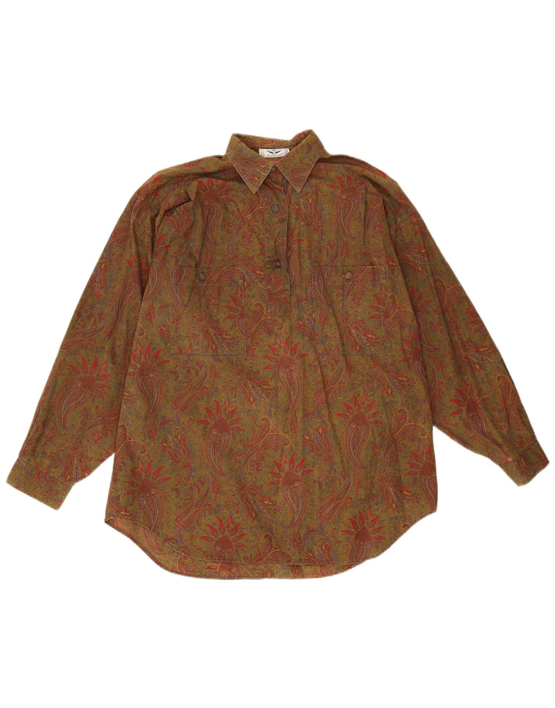 Calbros Dame Oversized Pullover Shirt IT 44 Medium Khaki Paisley Bomuld