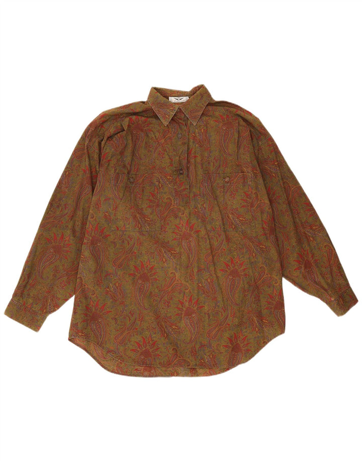 Calbros Dame Oversized Pullover Shirt IT 44 Medium Khaki Paisley Bomuld