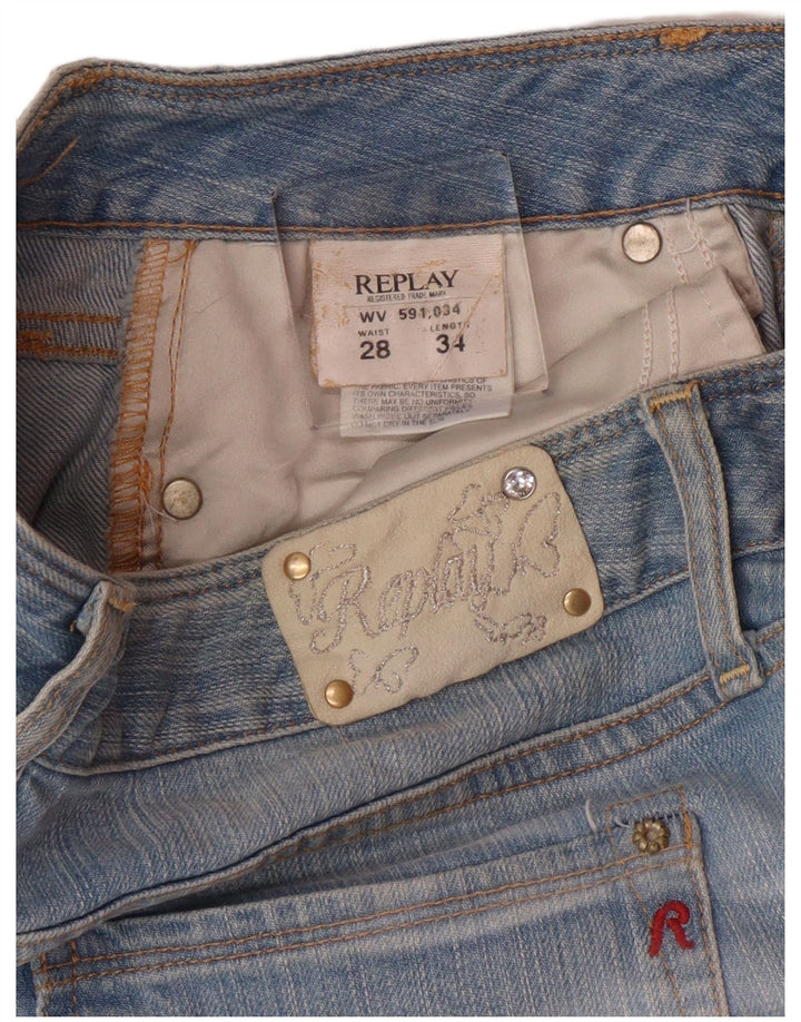Replay Dame Slim Jeans W28 L34 Blå Bomuld