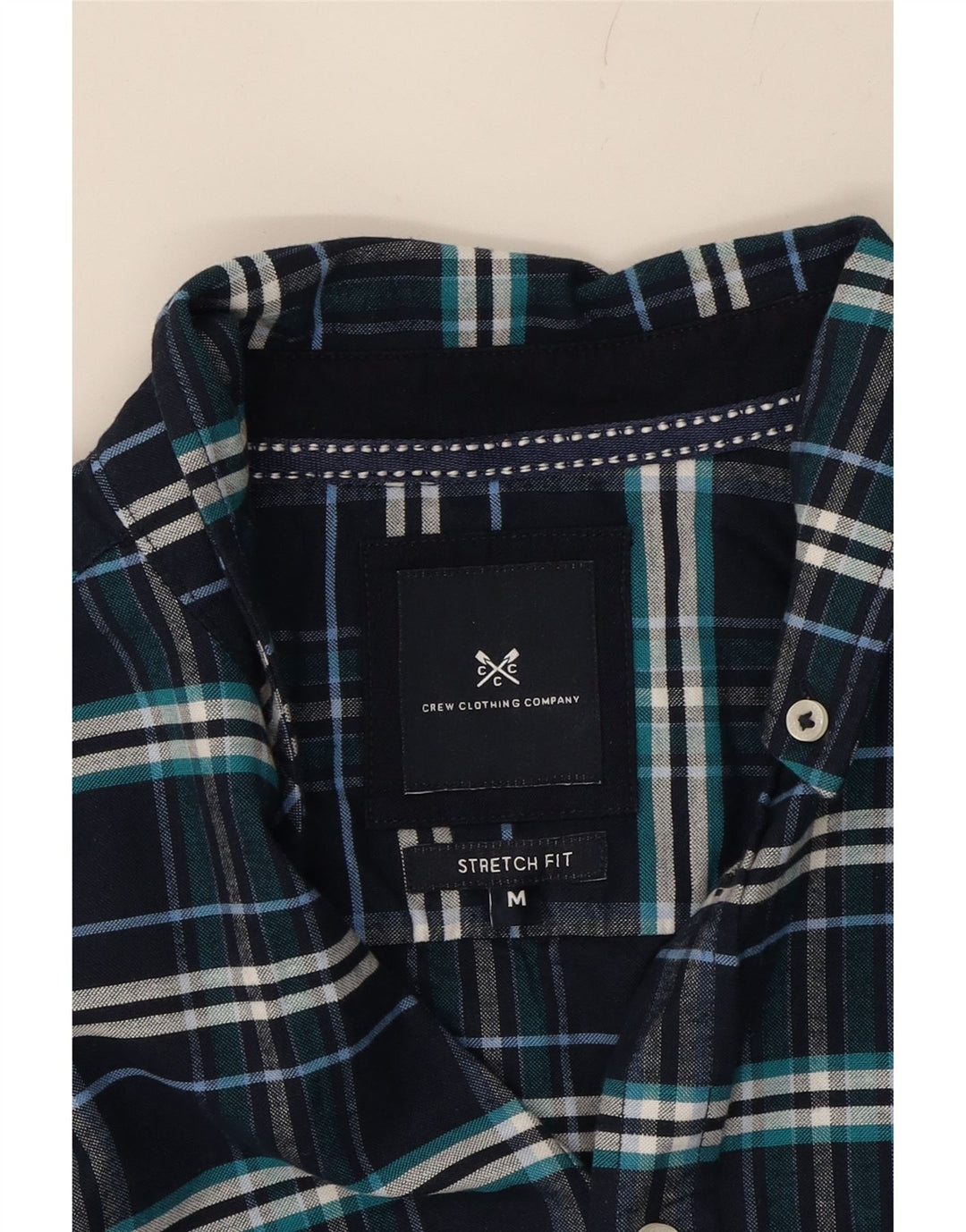 CREW CLOTHING Mens Stretch Flannel Shirt Medium Navy Blue Check Cotton Vintage Crew Clothing and Second-Hand Crew Clothing from Messina Hembry 