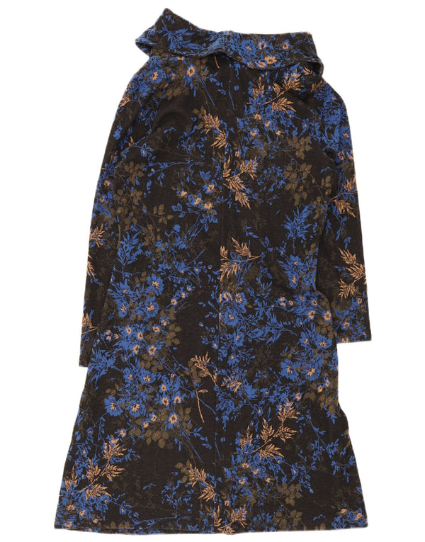 Joe Browns Dame Langærmet Jumper Kjole UK 12 Medium Sort Blomster Bomuld