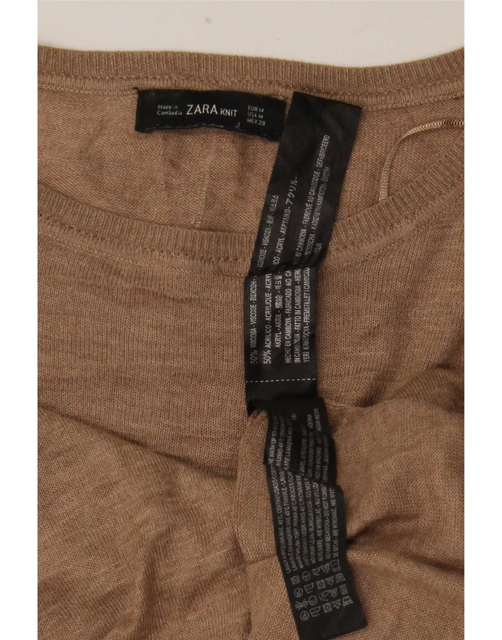 Zara Womens Longline Top Langærmet UK 14 Medium Brown Viscose