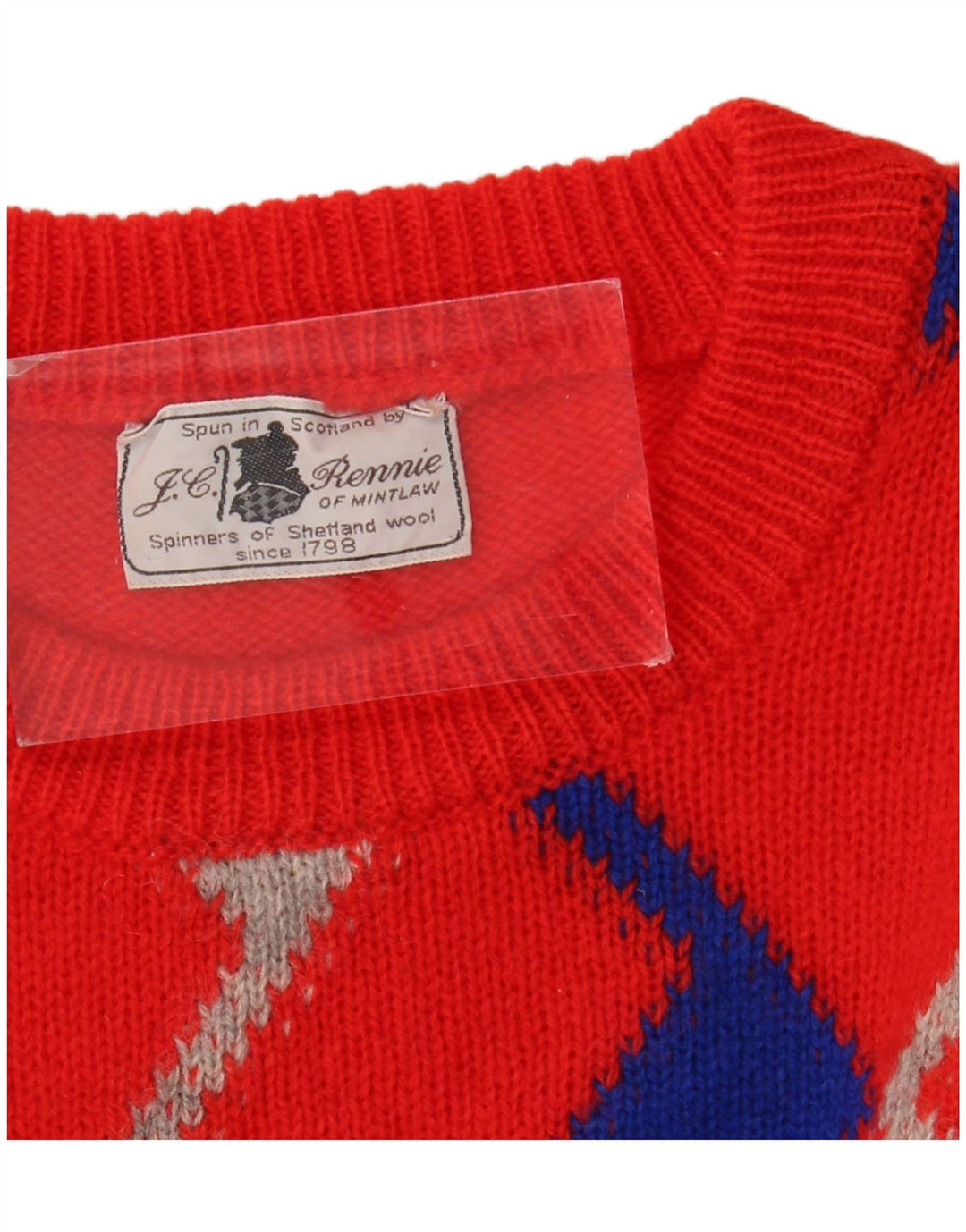Vintage Herre Crew Neck Jumper Sweater Large Red Argyle/Diamond