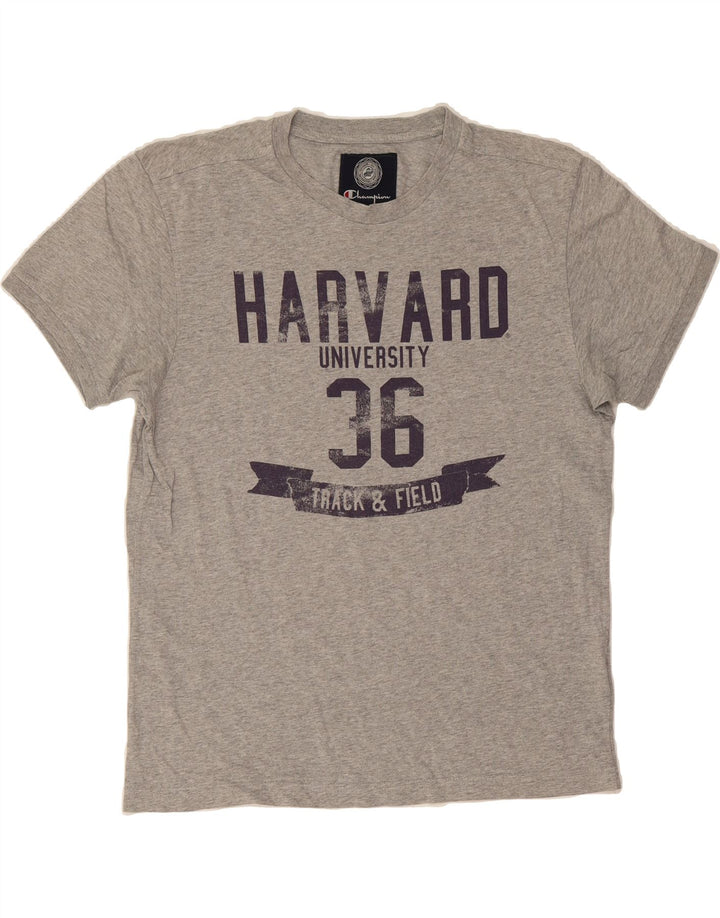 CHAMPION Mens Harvard Graphic T-Shirt Top Large Grey Cotton Vintage Champion and Second-Hand Champion from Messina Hembry 