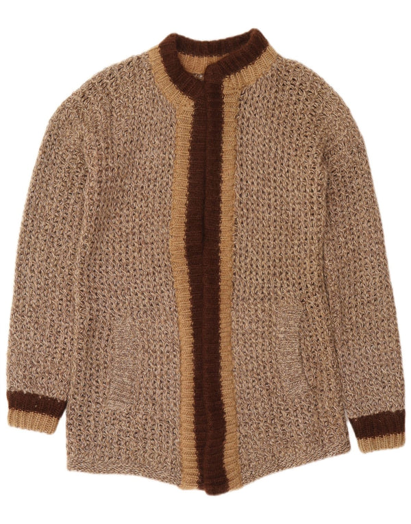 Vintage Womens Open Cardigan Sweater UK 14 Medium Brown Colourblock Mohair