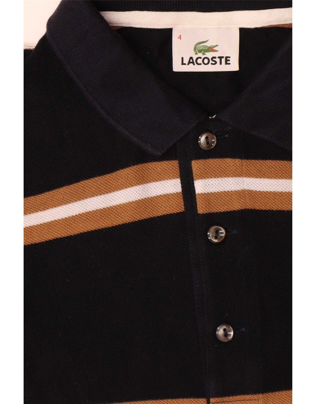 Lacoste Langærmet Polo Shirt til mænd Størrelse 4 Medium Sort Stribet Bomuld